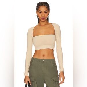 New! WeWoreWhat Long Sleeve Bandeau Top - Tan, Size S